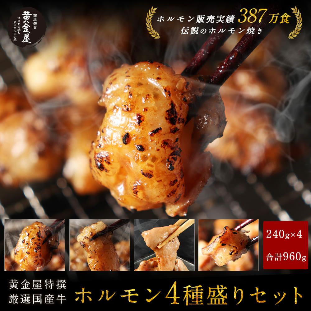黄金屋 厳選国産牛特撰ホルモン焼き 4種盛りセット （240g×4パック